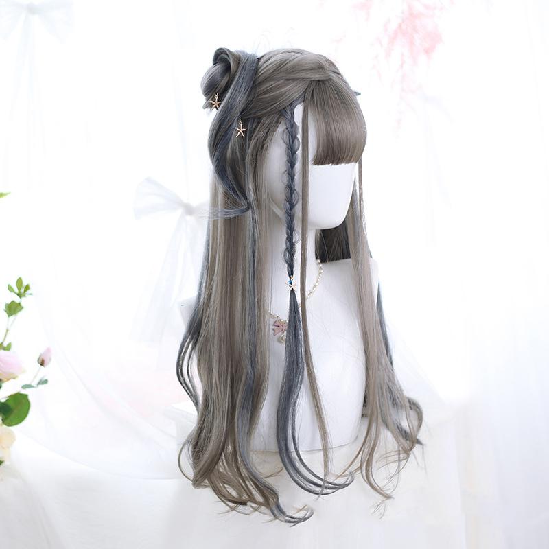 Bybrana Women's Gray Lolita Long Hair With Bangs Daily Wear Party Synthetic Hair High Temperature Wig
