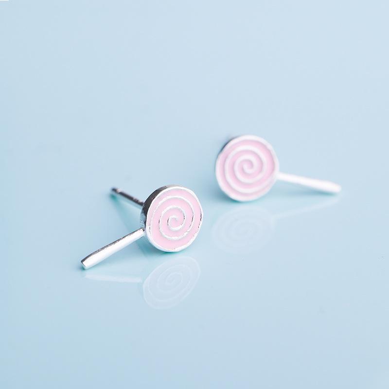 

Fashion Candy Beautiful 925 Sterling Silver Jewelry Literary Personality Lollipop Stud Earrings ED020 рожевий