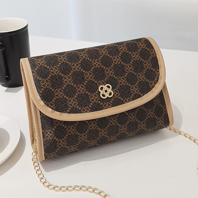 Simple chain small bag, new contrasting color women's bag, shoulder messenger bag, fashionable printed small square bag.