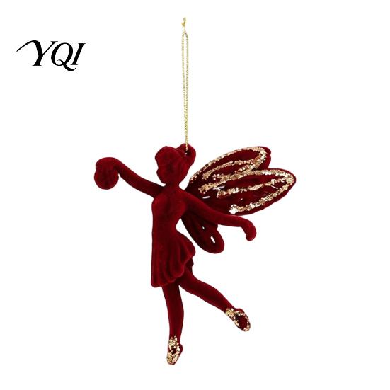 Seasonal Garland Door Decorations Flocked Christmas Ornaments with Gold Edging, Retro Red Velvet Hanging Holiday Tree Decoration, Elk Gingerbread Man