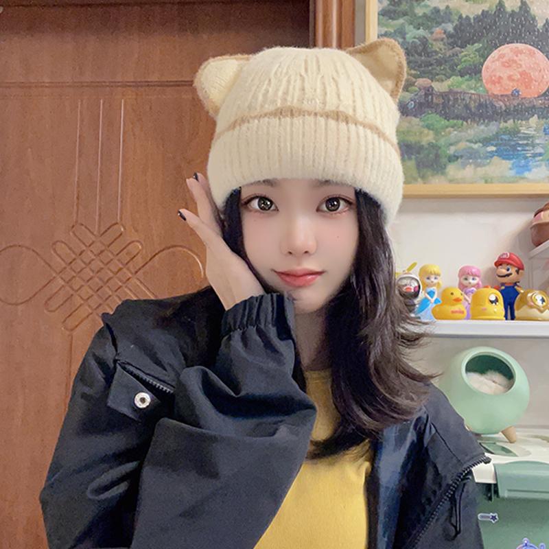 Cat Ear Plush Hat Wool Hat  Autumn And Winter Ear Protection Knitted Hat
