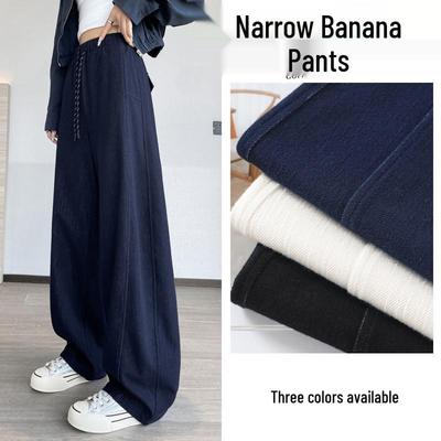 Women's Blue High-Waisted Slim-Fit Wide-Leg Pants - Pear-Shaped, Slimming, Loose Casual Trousers for Autumn 2025.