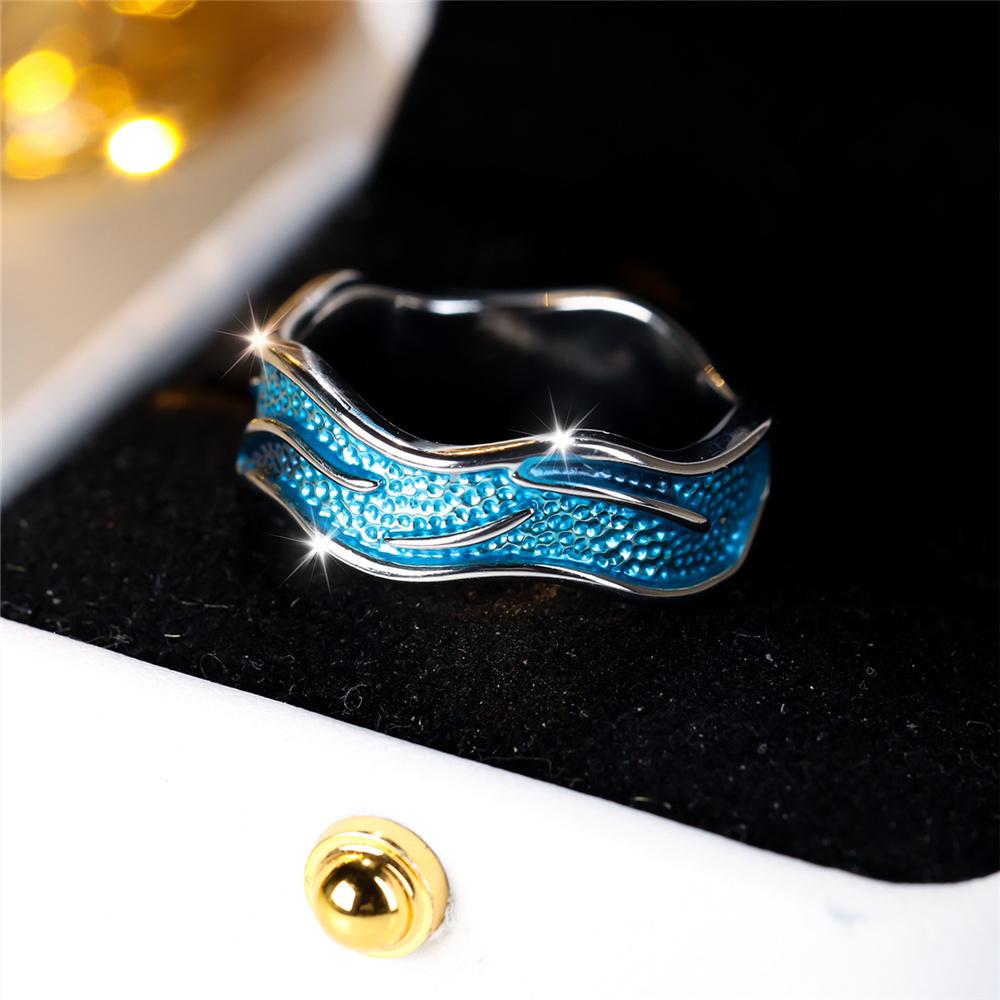 Fashion Blue Enamel Vintage Silver Color Wedding Bands Engagement Rings For Women Men Minimalist Jewelry