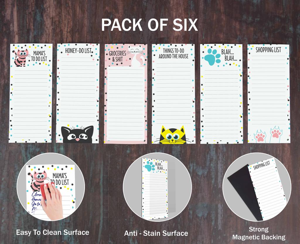 Inkdotpot 6er-Pack lustige, magnetische Trockenlöschlisten für den Kühlschrank, abwischbar mit NoStain, Schnellnotizen, Einkaufs- und Lebensmittelliste, Whiteboard für den Kühlschrank