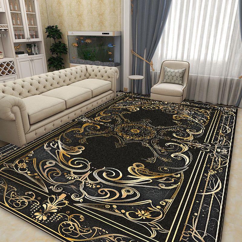 Luxurious Large Area Carpet Living Room Black Gold Decoration Sofa Area Non-slip Floor Mat Home Bedroom Cloakroom Rugs 200x400cm