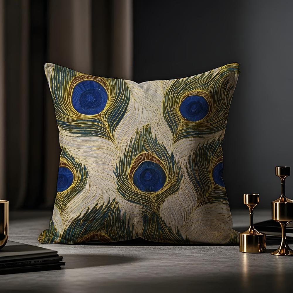 Peacock Texture Cushion Cover Anti-dustmite Pillowcase Invisible Zipper Silky Short Plush Sofa Cushion Cover