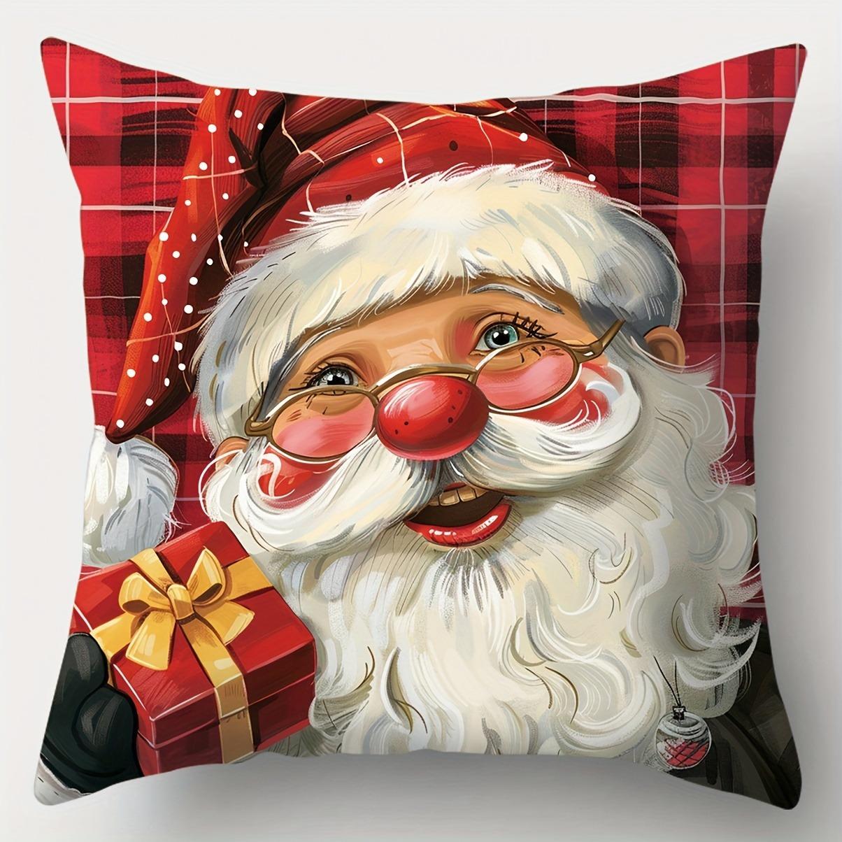 Рождественское украшение наволочка новогодний подарок ретро кантри Санта Клаус Снеговик клетчатый узор украшение для дома чехол для диванной подушки 40x40cm 598₽