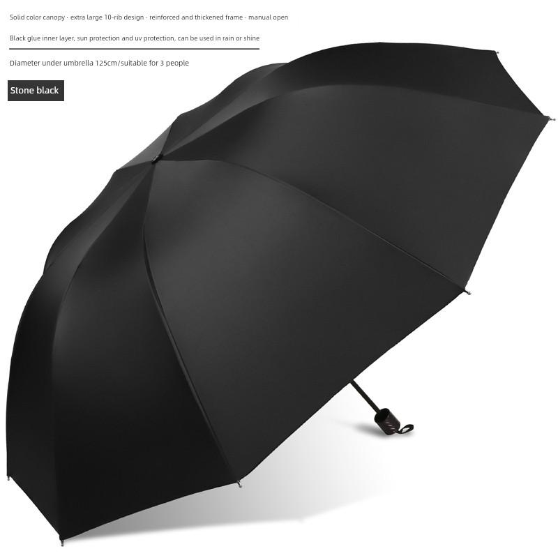 Large Thickened Windproof Reinforced Umbrella for Heavy Rain with Logo, Foldable Dual-Use Black Coating for Sun Protection and Uv Protection