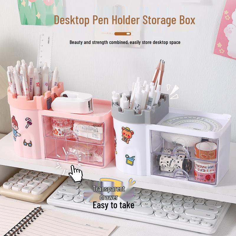 New Girly Drawer-Type Desk Organizer: Dustproof Storage for Stationery and Cosmetics