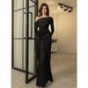 Western Style Sexy off-Shoulder Long Sleeve Dress Women High Temperament Slim Fit Black Annual Meeting Banquet Formal Dress Long Dress