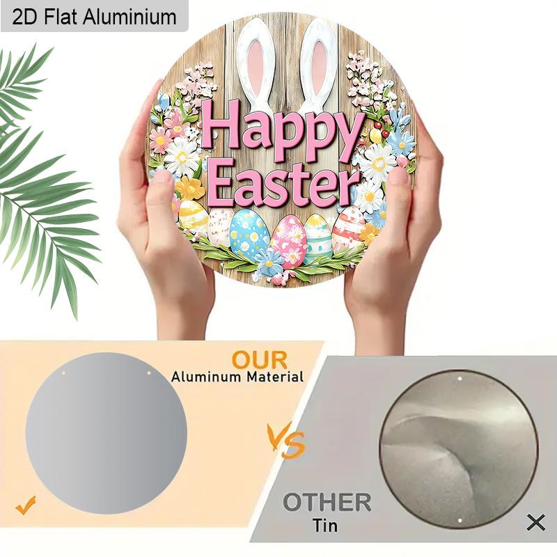 2D Flat 1pc Easter Aluminum Decoration Hanging Plaque, Bunny Ears and Colorful Eggs Signs, Living Room Decor, Easter Party Decor, Lightweight