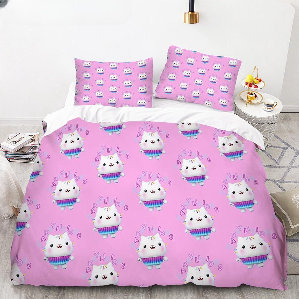 Zestaw pościeli Gabby'S Dollhouse Poszewki na poduszki z postaciami z kreskówek Poszewka na kołdrę Dla dziewczynki Dzieci Prezent Sing Twin Full Queen Urocza Kawaii Pościel 3D