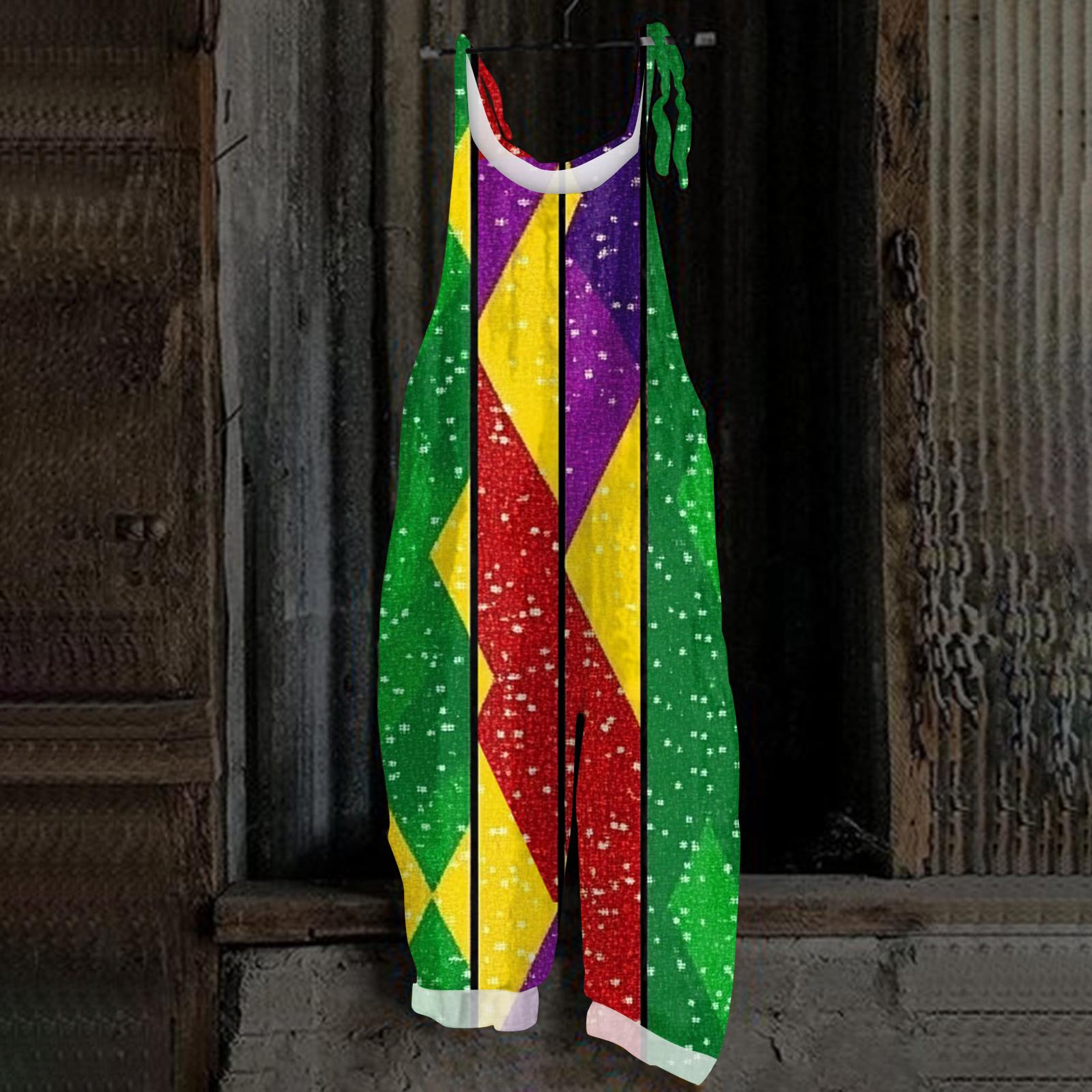

Women s Casual Jumpsuit Sleeveless Carnival Mask Print Loose Retro Overalls Jumpsuit M