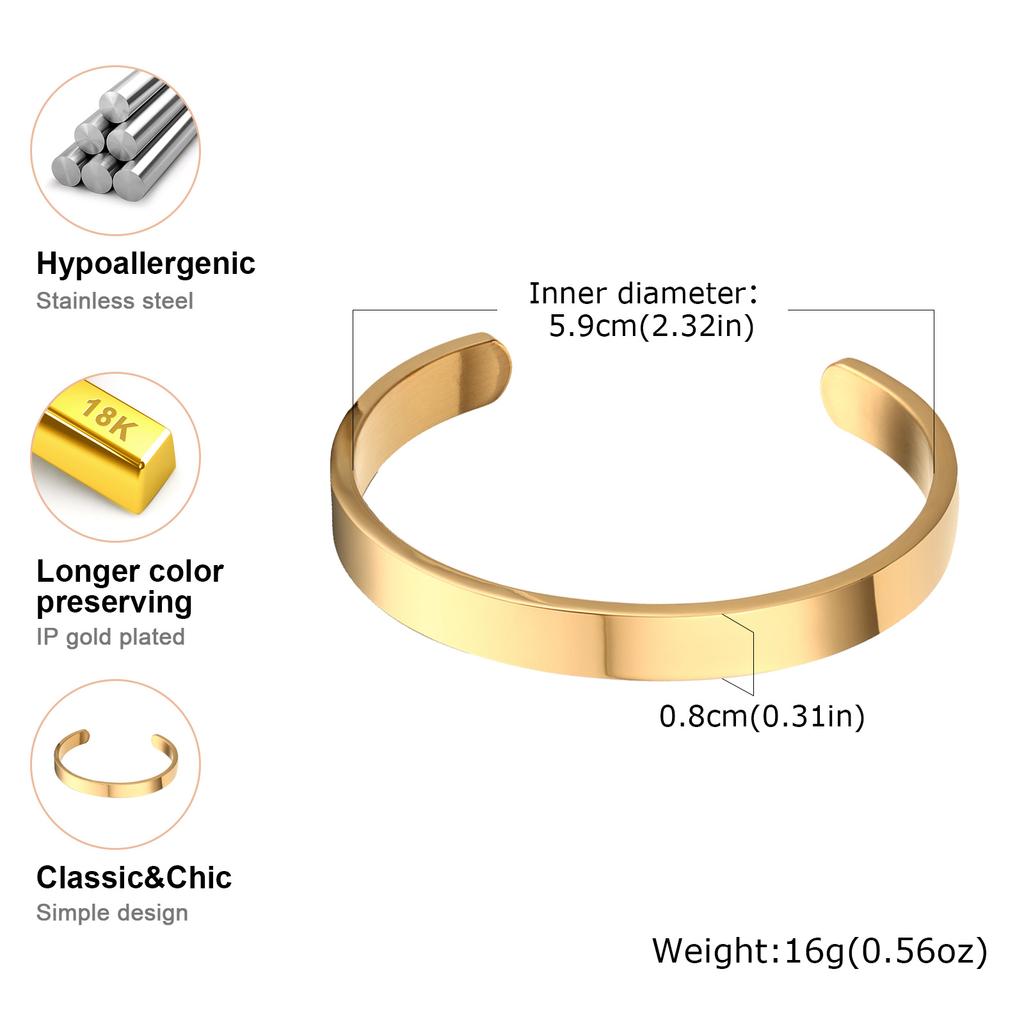 Classic Openning Bangles Bracelet for Women Men,Stainless Steel Cuff Bracelet,High Polished Bangles Gift