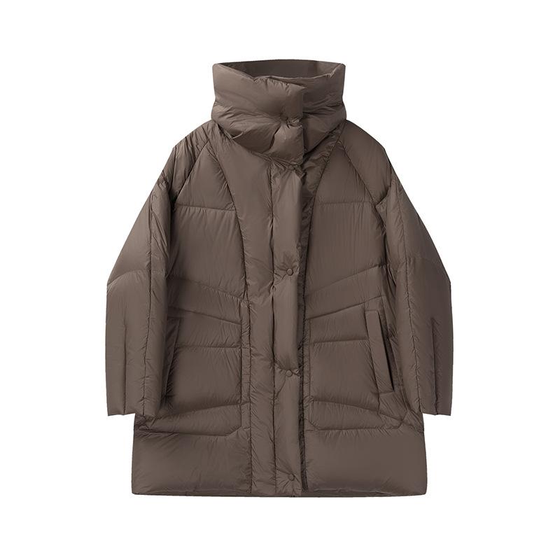 High-end Light Luxury White Duck Down Jacket Medium and Long Lapel Winter Design Thickened Puff Jacket