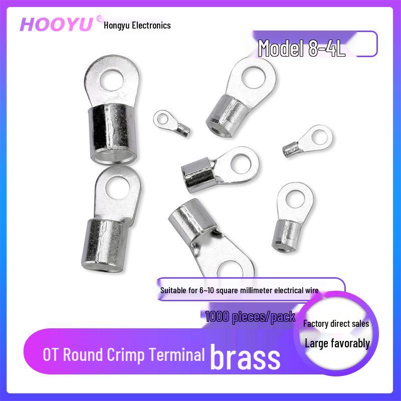 OT8-4L Round Copper Lug Cold Crimp Terminal, Brass Connector, 1000 Pieces