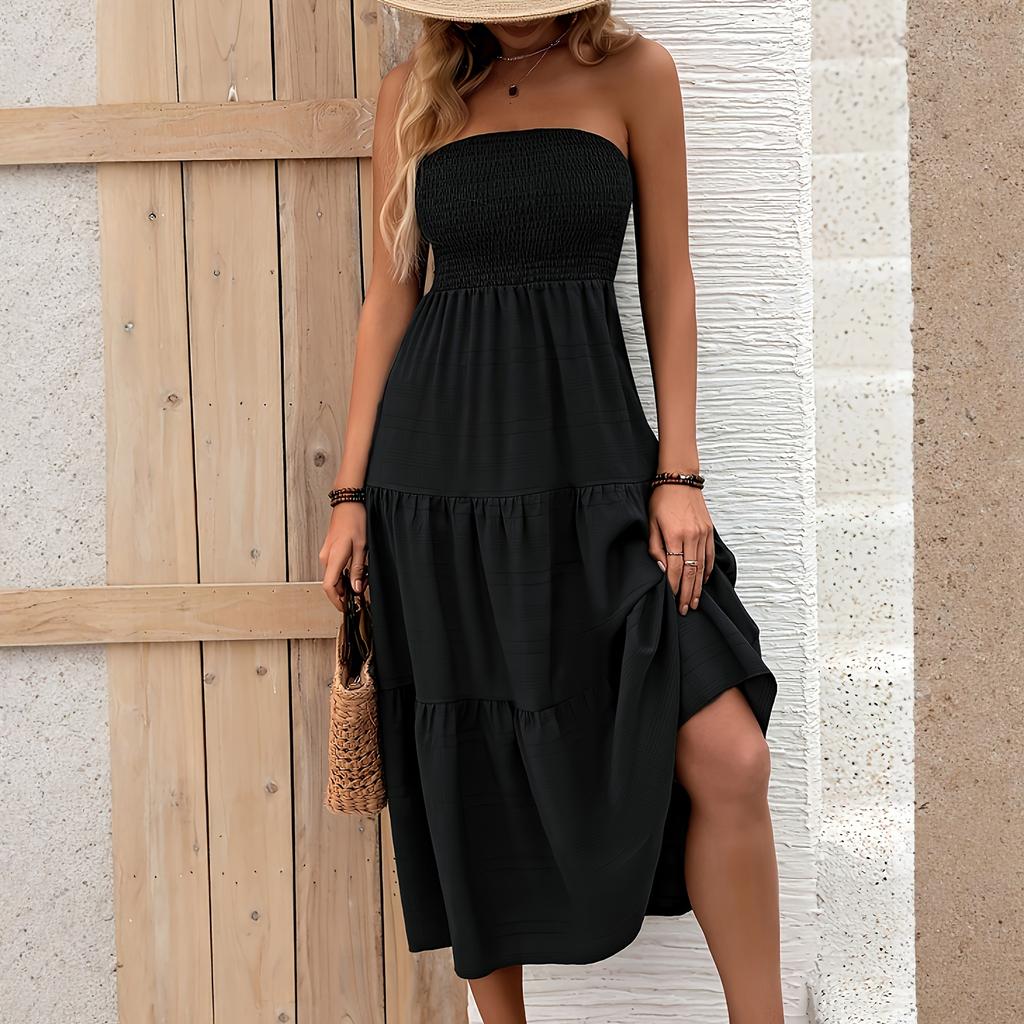 Women's Casual Fashion High-waisted V-neck A-line Dress With Ruffle Sleeves Ruffle Sleeves