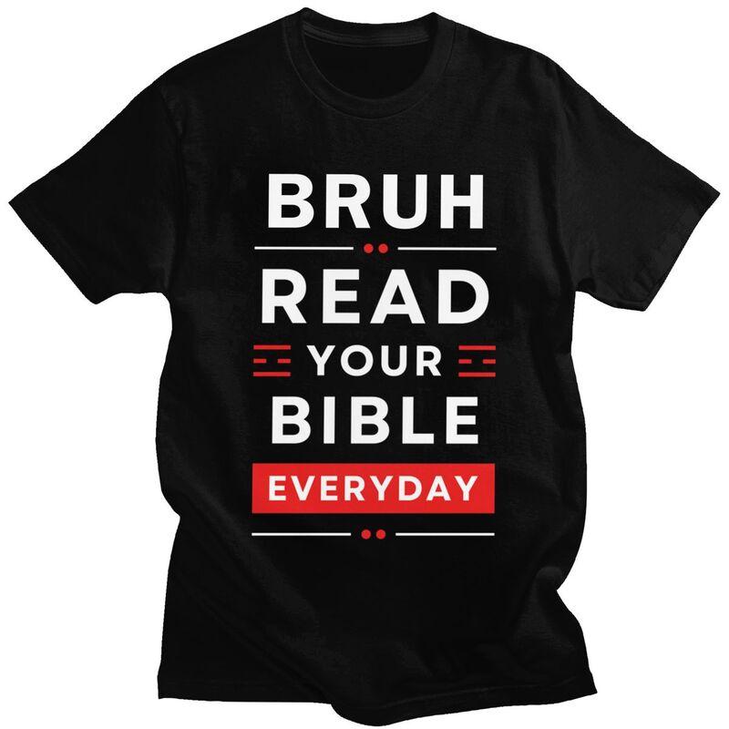Custom Bruh Read Your Bible Everyday T Shirts Men Pure Cotton Tees Christian God Quotes Tshirts Fashion T-shirt Clothing - Me... S разноцветный