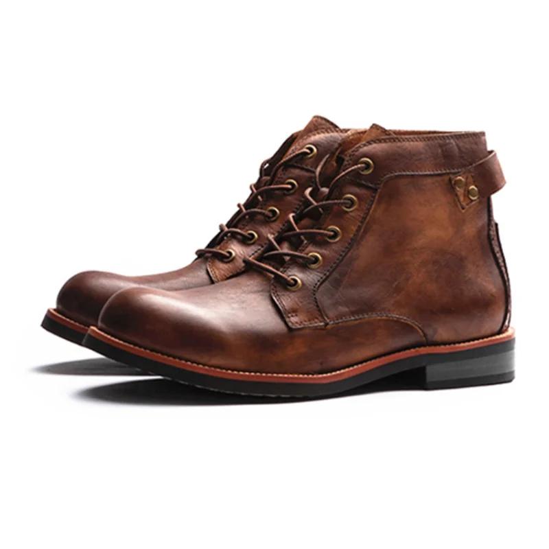 Mode Neue Retro Hohe Herren Lederschuhe Kleid Business Arbeits Braun Männer Stiefel Schnürung Flache Beiläufige Bequeme Herrenschuhe Größe 48