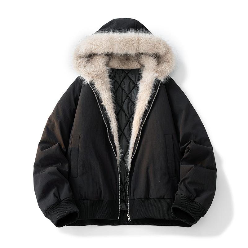 Vintage Style Plush Collar Coat Couple Same Style Winter Latest Comfortable Fit Hooded Parka Cotton Coat