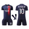 Conjunto de Camisa de Futebol Infantil Paris Neymar Camisa de Futebol Calções Respirável Secagem Rápida Roupa Esportiva Azul Branco