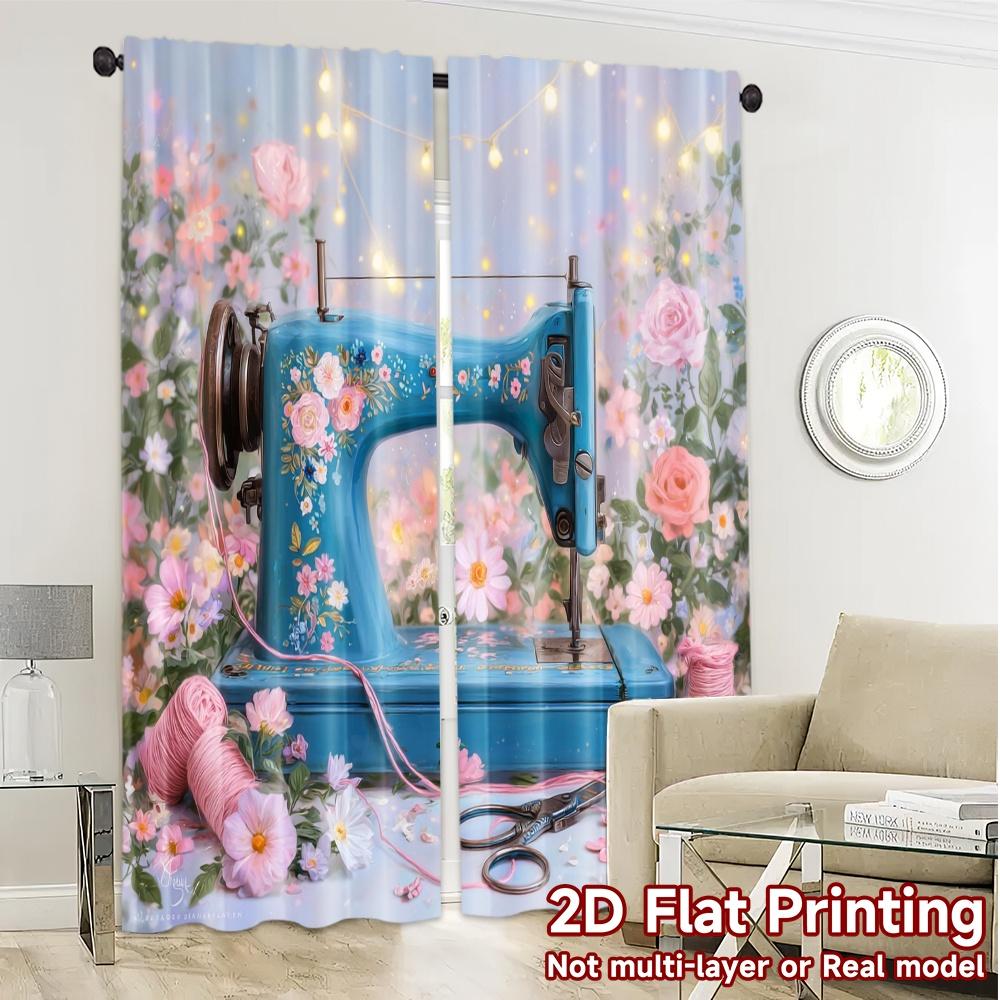 2pcs, 2D FLAT PRINTING Curtains (Without Rod) FloralSewing Chic Curtain Chic Semi-Sheer Curtains Outdoor Decorations Decorative
