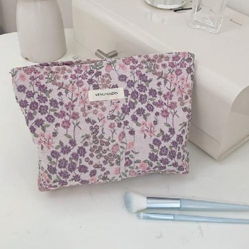 Jacquard Embroidery Floral Makeup Bag for Women, High Aesthetic Large Capacity Cosmetic Pouch, Travel Storage Handbag Clutch