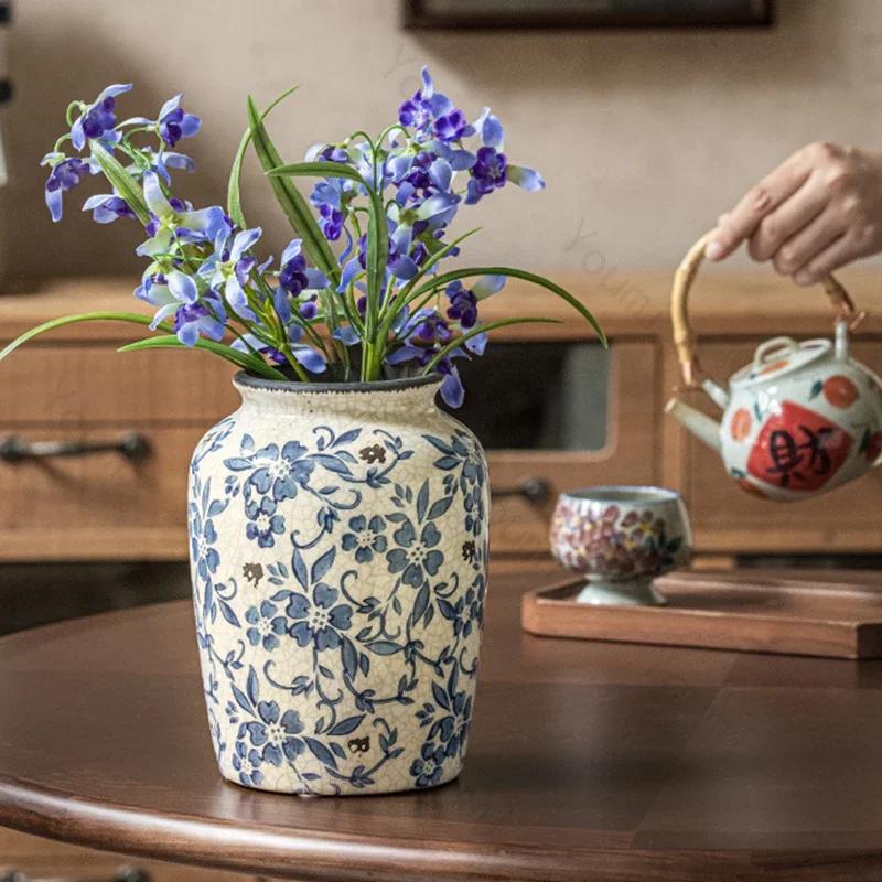 Retro Chinese Style Ceramic Vases Home Living Room Decorations Exquisite Flowers Vase High End Office Flower Arrangement Vase
