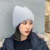 Neue Frauen Nette Katze Ohr Winter Hut Doppel-schicht Kaninchen Pelz Hut Stilvolle Weiche Beanie Hut Für Frauen Warme grils Gestrickte Hut