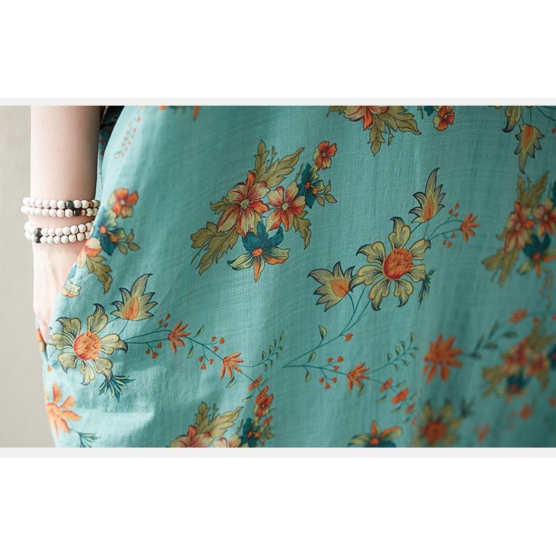 DIMANAF 2024 Plus Size Summer Women Beach Dress Basic Holiday Floral Print Loose Style Vintage Long Dresses