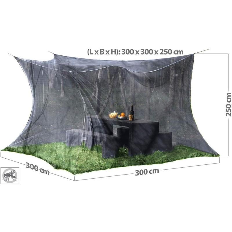 Großes quadratisches Insektenschutznetz für Camping im Freien und den Innenbereich 300x300x250cm Inklusive 2 Aufhängeseilen