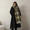 New retro rhombus jacquard plaid scarf autumn and winter women's high-end warm scarf
