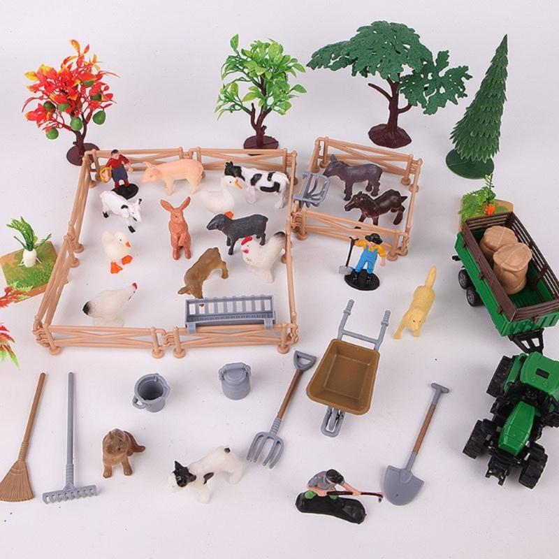 Realistic Farm Animal Figures Toy,42Pcs Farm Animal Figurines Playset Fences Frams Animal Cake Toppers Learning Toy Set