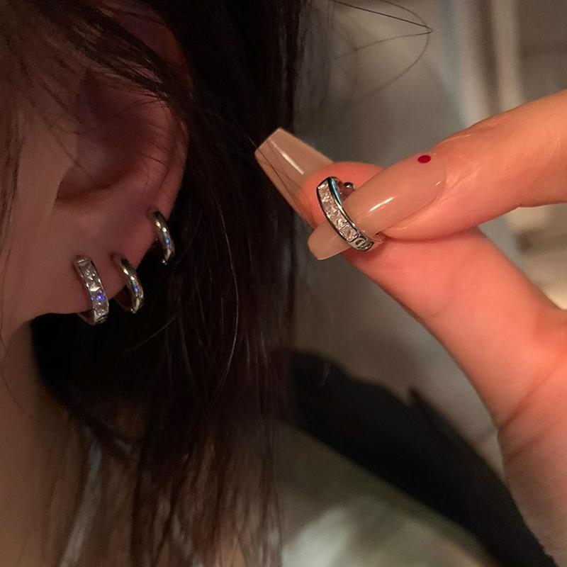 4Pcs/Set Aesthetic Zircon Crystal Hoop Earrings For Women Trendy Cool Exquisite Earrings Daily Wear Jewelry Accessories Gifts