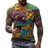 Summer Round Neck 3D Vibrant Ethnic Print Top Fashionable Casual Short Sleeved Men's T-shirts