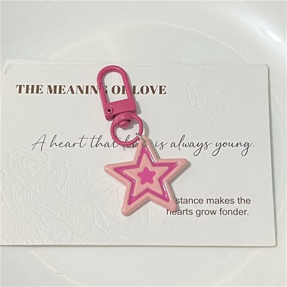 Cool Sweet Y2k Star Key Chains Rose Red Pink Star Keyring Five-Pointed Star Pendant  Car Ornaments
