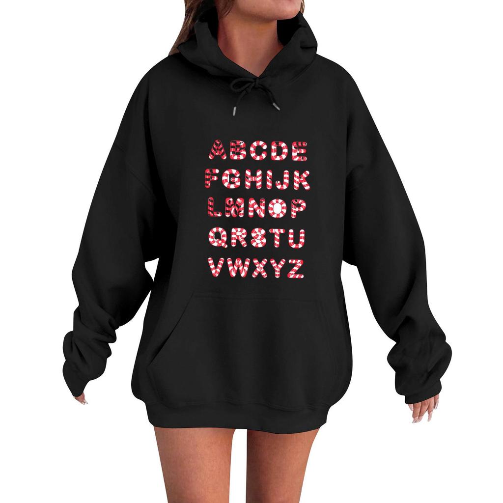 Damemote, Avslappet Og Komfortabel Genser Med Rund Hals Og Hette, Langermet Juletrykk, Varm Genser