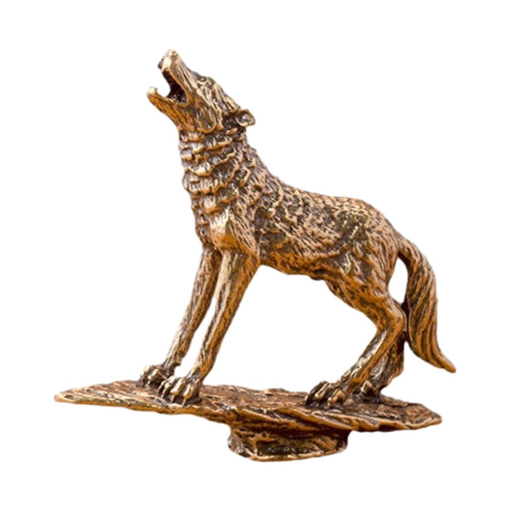Brass Wolf Statue Animal Figurines Copper Gift Home Decoration Art Craft Realistic Metal