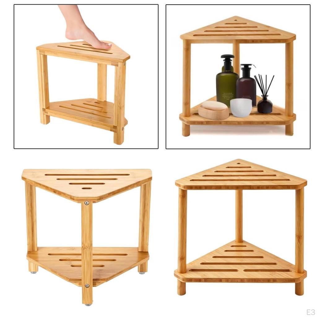 Corner Shower Stool Bamboo Stand Waterproof Two-Tier Lightweight Structure Suitable for Entryway
