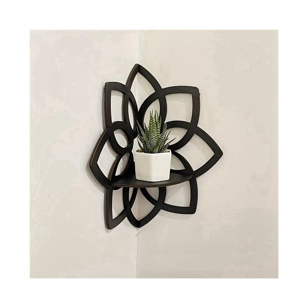 2X Lotus-Eckregale, Wand-Eckregale mit Holzblumen, Schwebende Regale, Kristall-Ausstellungsregal, Boho-Wand-Eckregale
