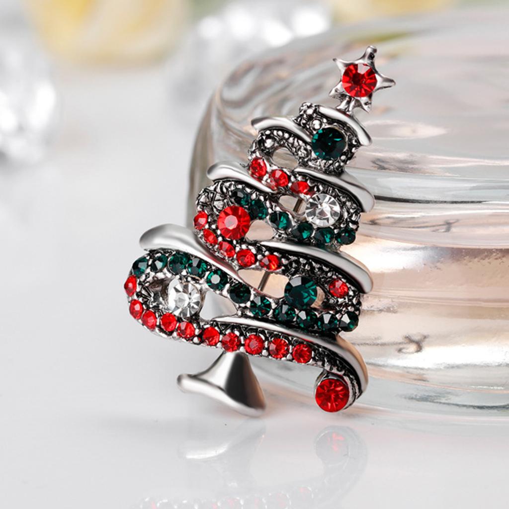 Crystal Christmas Brooch Vintage Rhinestone Tree Brooch Lapel Pins Jewelry Gift for Women Girls