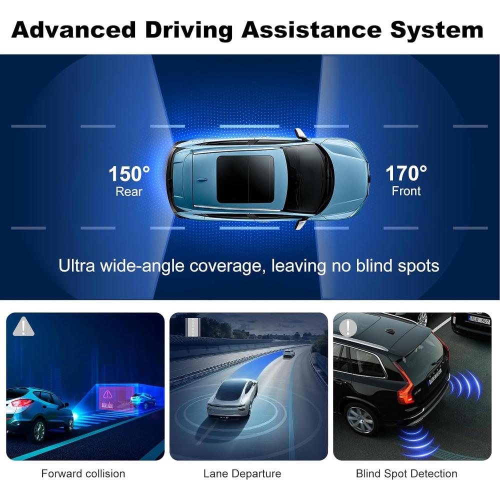 Dash Cam Front and Rear, 4K+1080P FHD Dual Camera with ADAS, GPS, 5G WiFi & App Control, 64GB Card Included, G-Sensor, Night Vis
