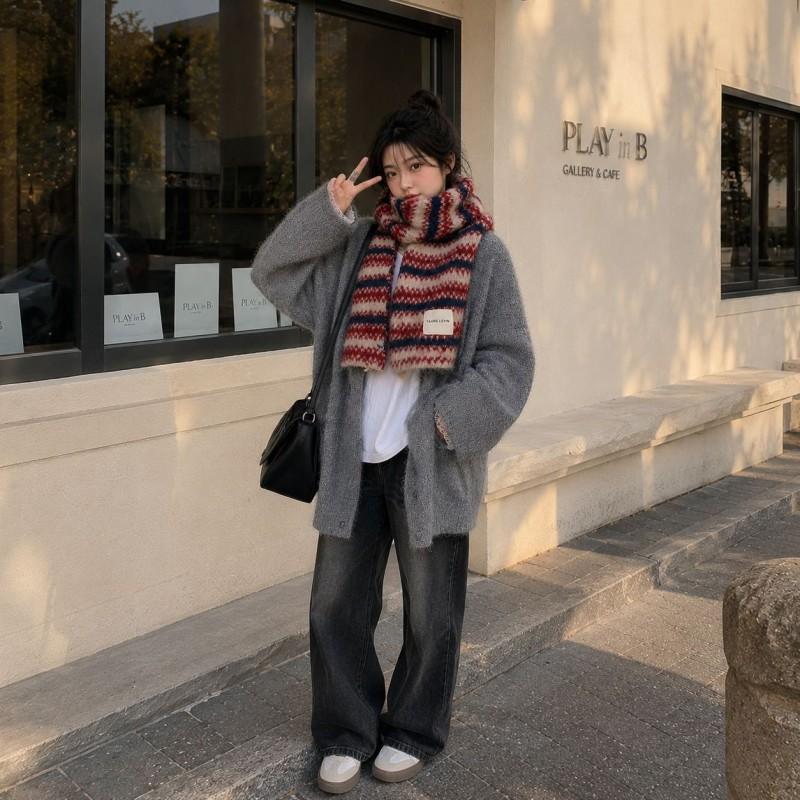 Womens Thick Knit Scarf With Colorful Stripes Warm Winter Accessory Soft Lightweight Wrap Daily Wear