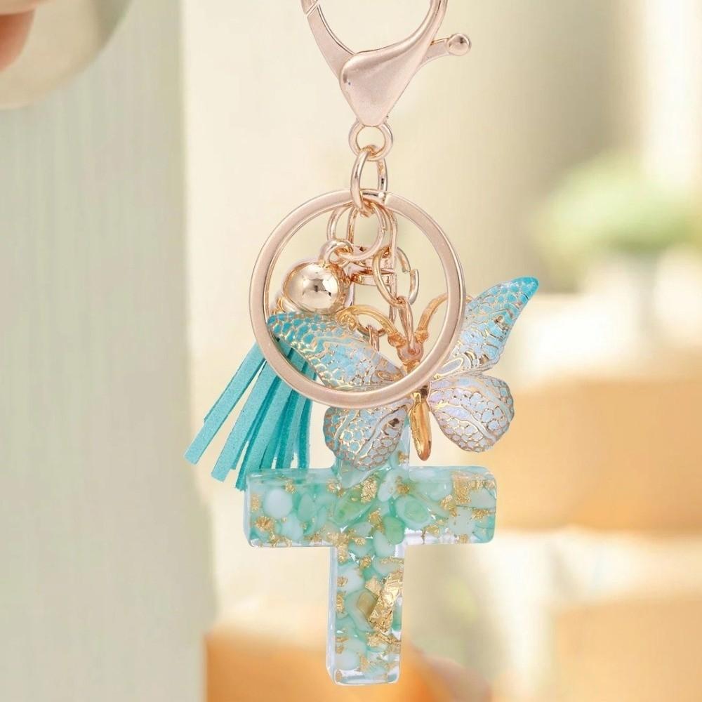Tassel Butterfly Keychain Resin Bag Hanging Funny Cross Pendant Keychain Key Decor