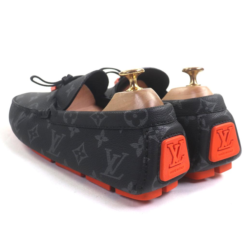 Great LOUIS VUITTON Driving shoes black Monogram Eclipse mens 6 1AAF2W Used