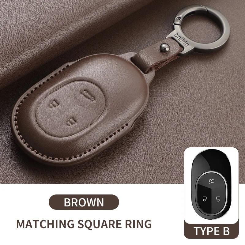 Leather Car Key Case Cover For Wei Lai Nio Es6 Es7 Es8 Et5 Et7 Et9 Ec6 Ec7 Et5T Eve Ep9 - Car Keychain Protection Shell