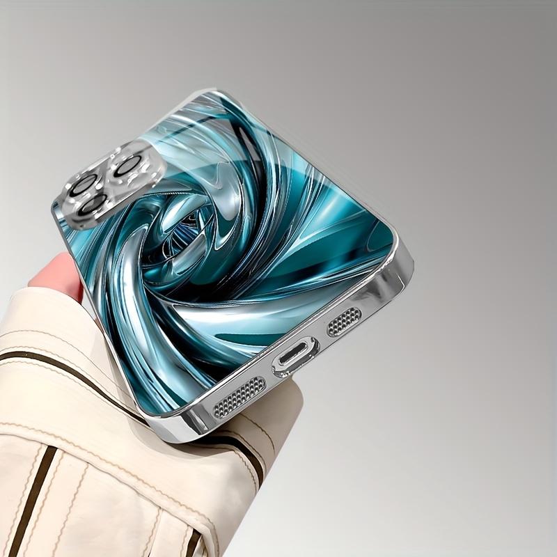 Blue Metallic Texture Irregular Pattern Electroplated Glass Phone Case, Suitable for iPhone 17, 16, 15, 14, 13, 12, 11, Etc.
