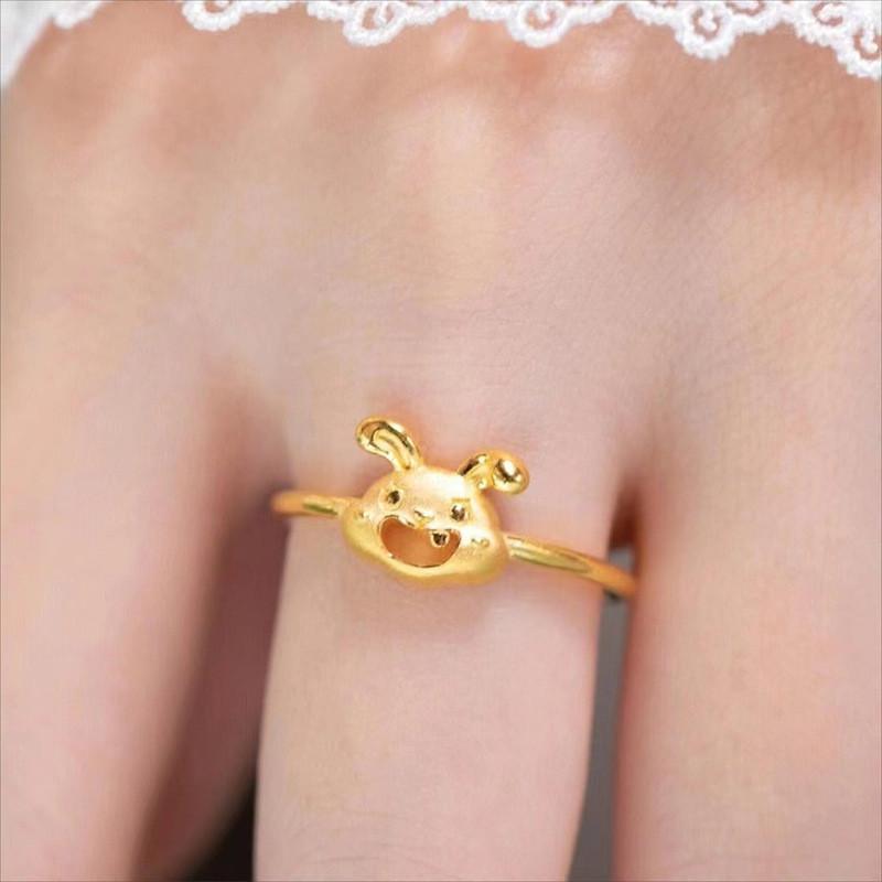 Gold Adjustable Cute Color Rabbit Ring With Adorable Smiling Face Women For