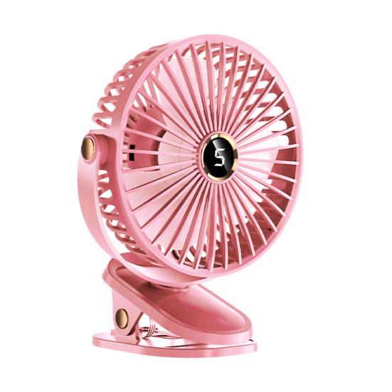 Stolní ventilátor na baterie Miniaturní ventilátor s klipsem s digitálním displejem 720° Nastavitelný 5 rychlostí větru Chladicí ventilátor s nízkou hlučností
