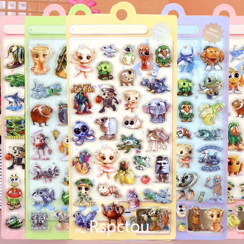 

4pcs Creative Tung Tung Tung Sahur 3D Puffy Bubble Stickers Italian Brainrot Abstract Animal Cartoon Decals Decoration Toy Gift